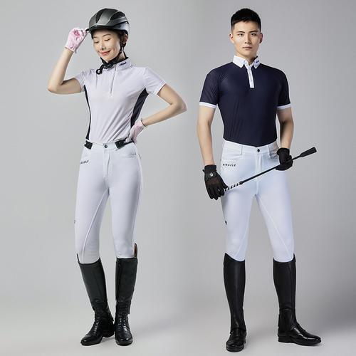 马术短袖成人polo骑马比赛衬衫速干透气白色骑士服装
